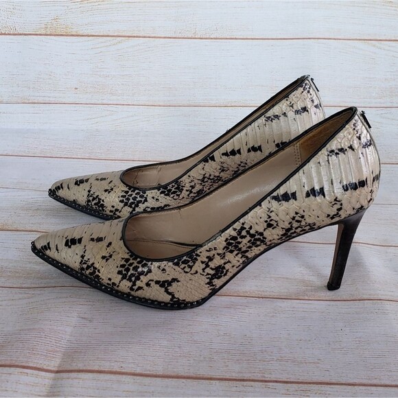 Coach Leather Animal Print Pointy Toe Studded Stiletto Heels Pump Size 7.5 - Picture 1 of 16